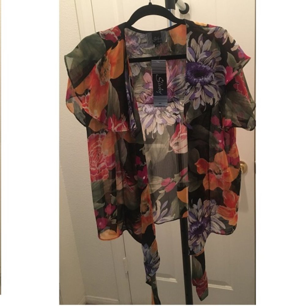 Chiffon short tie-front floral topper XS new